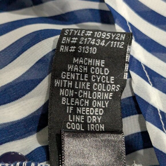 BCX Women's Sheer Striped Blouse Blue White, Size M, Long Sleeve, Button Front - Picture 12 of 16
